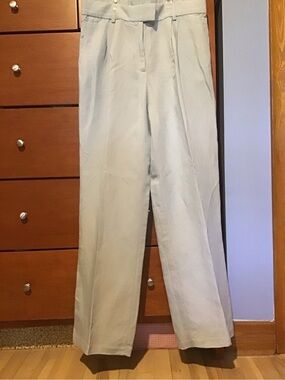 Linen blend Wide Leg High-Waist Pants in Light Gray
